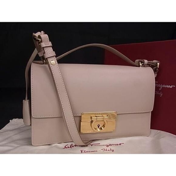 Salvatore Ferragamo Handbags - Salvatore Ferragamo Gancini Leather 2way Shoulder Bag Beige